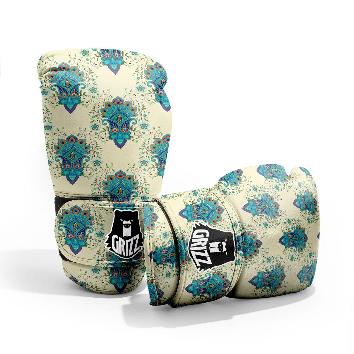 Peacock Feather Vintage Print Pattern Pro Boxing Glove