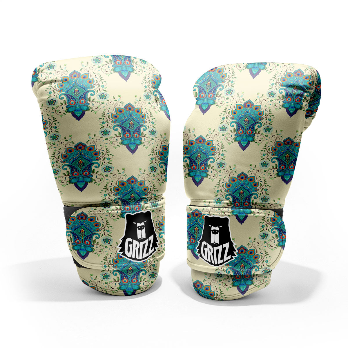 Peacock Feather Vintage Print Pattern Pro Boxing Glove
