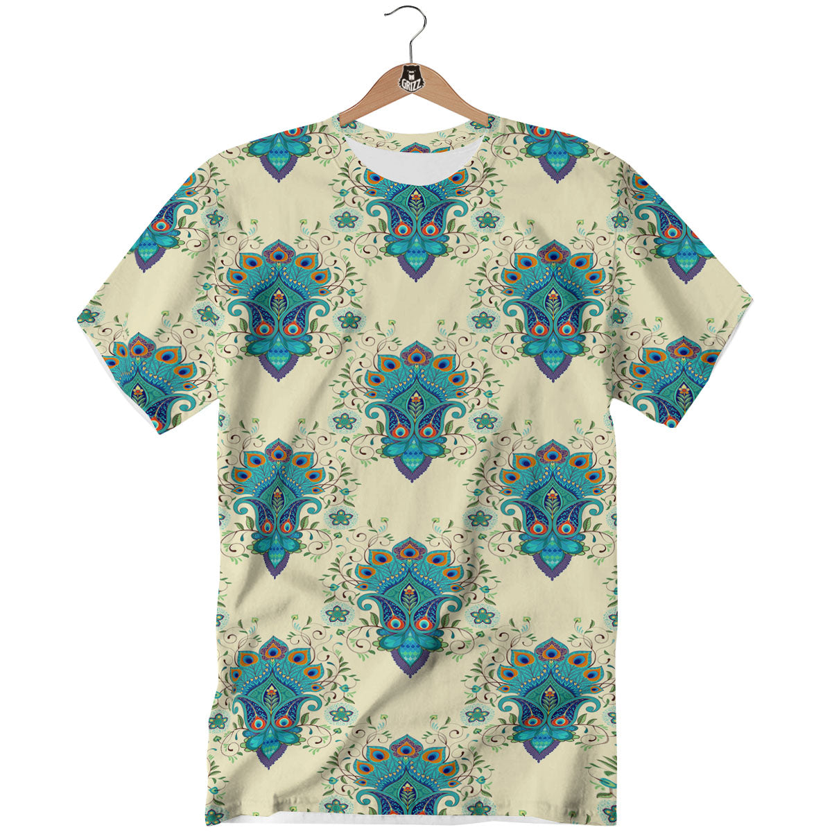 Peacock Feather Vintage Print Pattern T-Shirt-grizzshop