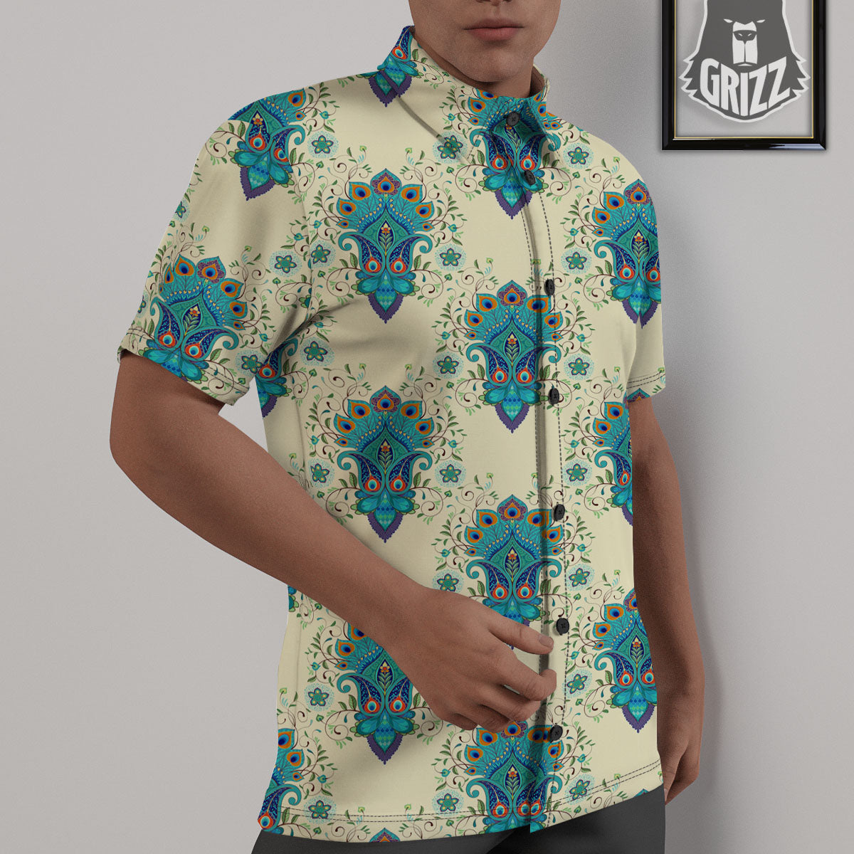 Peacock Feather Vintage Print Pattern Untucked Shirts-grizzshop