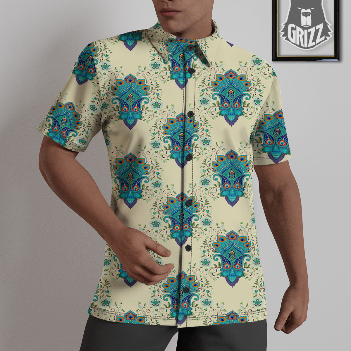 Peacock Feather Vintage Print Pattern Untucked Shirts-grizzshop