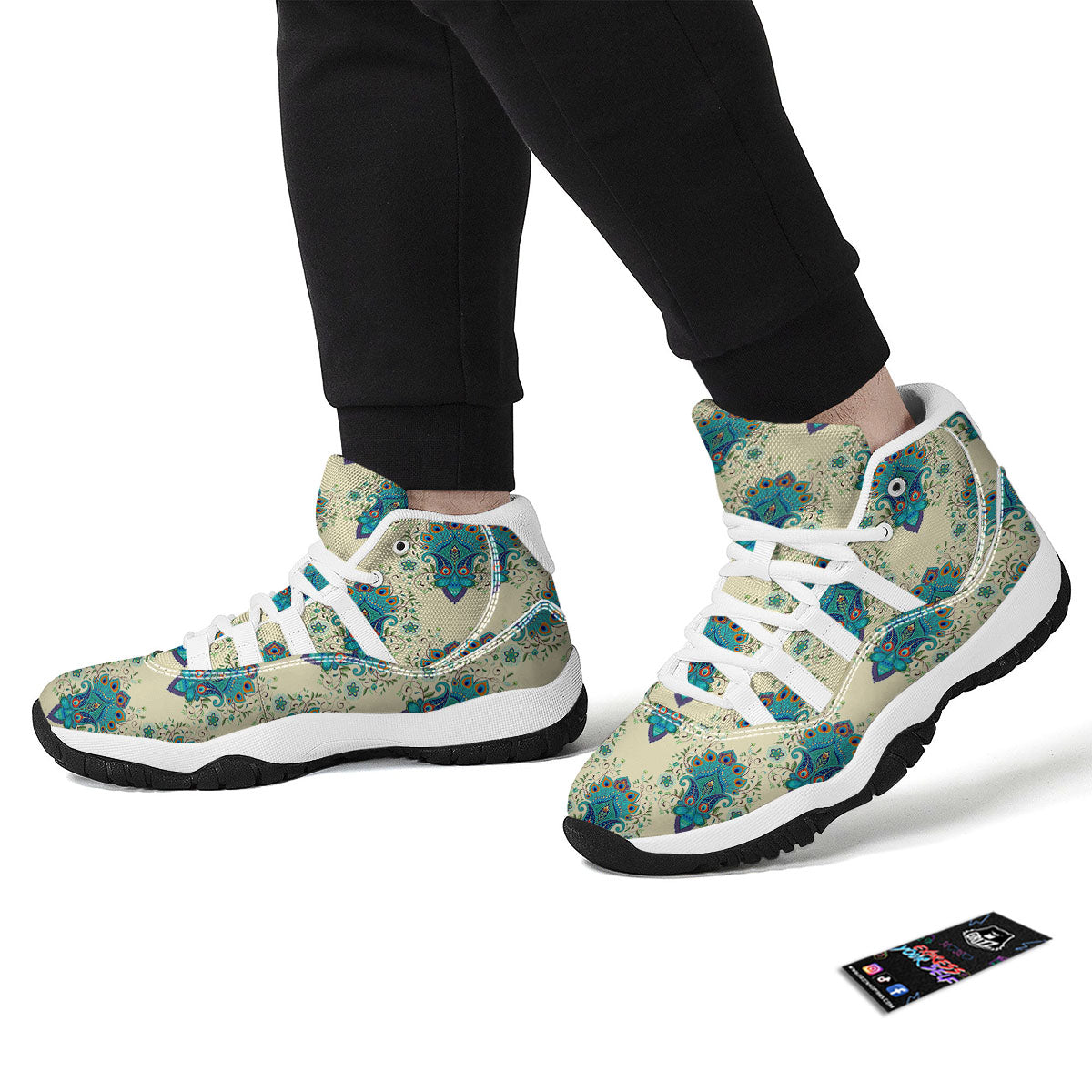 Peacock Feather Vintage Print Pattern White Bball Shoes-grizzshop