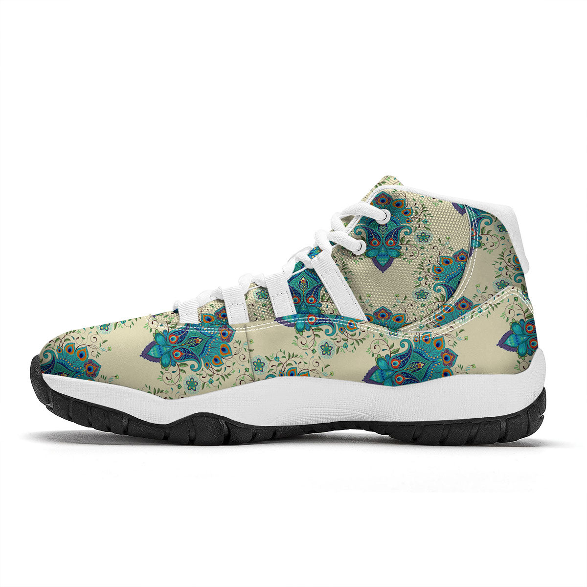 Peacock Feather Vintage Print Pattern White Bball Shoes-grizzshop