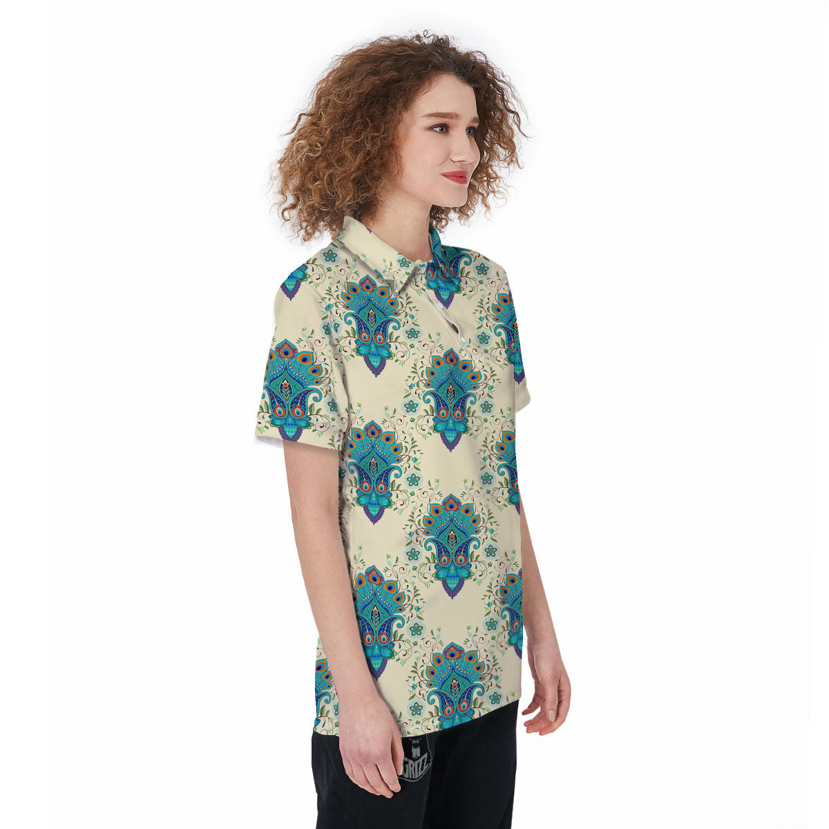 Peacock Feather Vintage Print Pattern Women's Golf Shirts-grizzshop