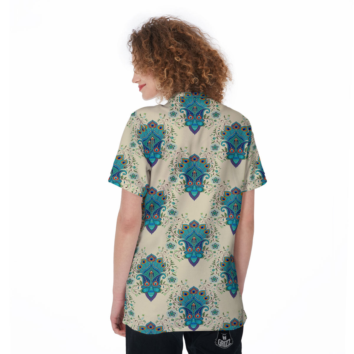 Peacock Feather Vintage Print Pattern Women's Golf Shirts-grizzshop