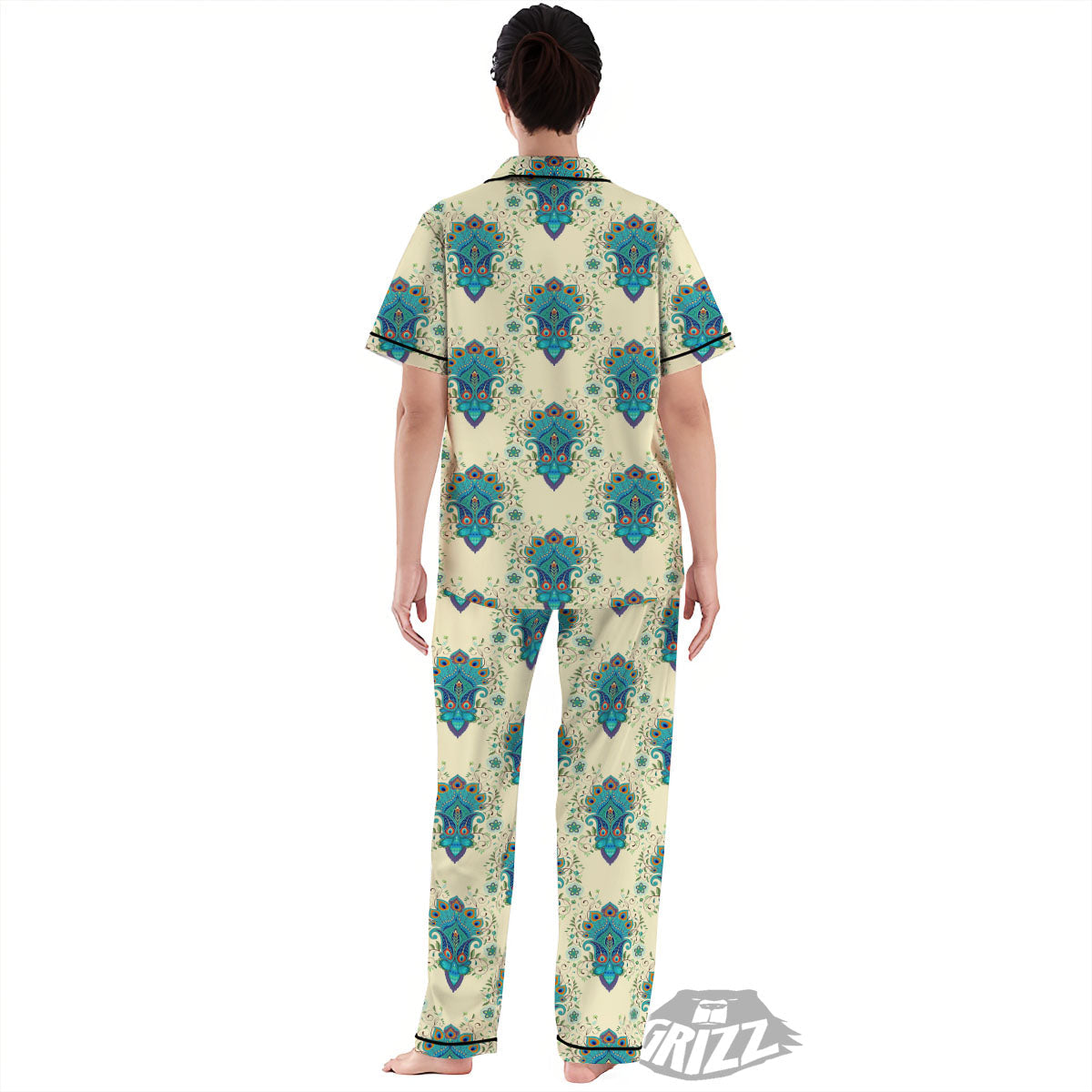 Peacock Feather Vintage Print Pattern Women's Pajamas Set-grizzshop