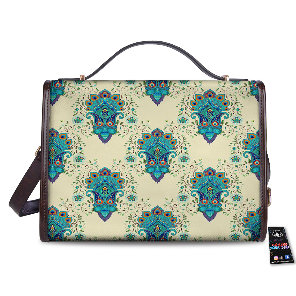 Peacock Feather Vintage Print Pattern Women's Satchel Bag-grizzshop