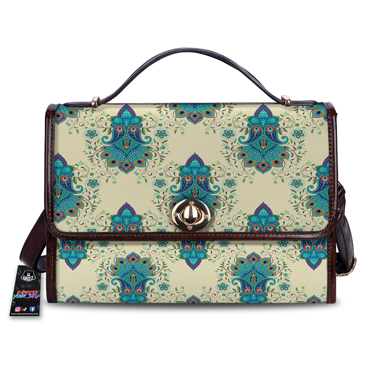 Peacock Feather Vintage Print Pattern Women's Satchel Bag-grizzshop