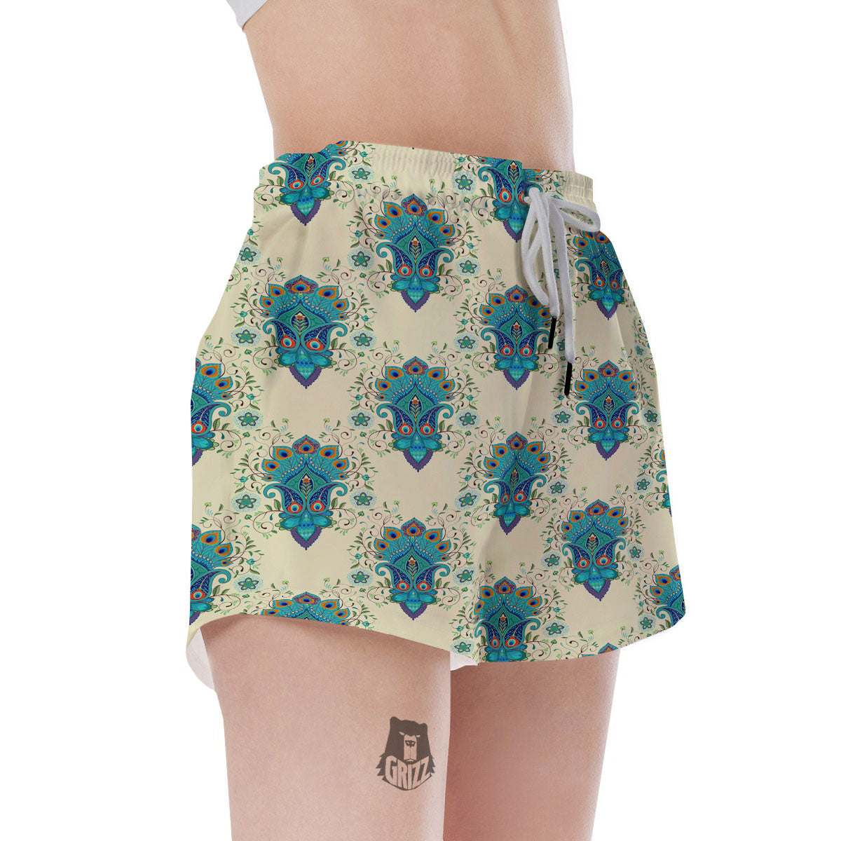 Peacock Feather Vintage Print Pattern Women's Shorts-grizzshop