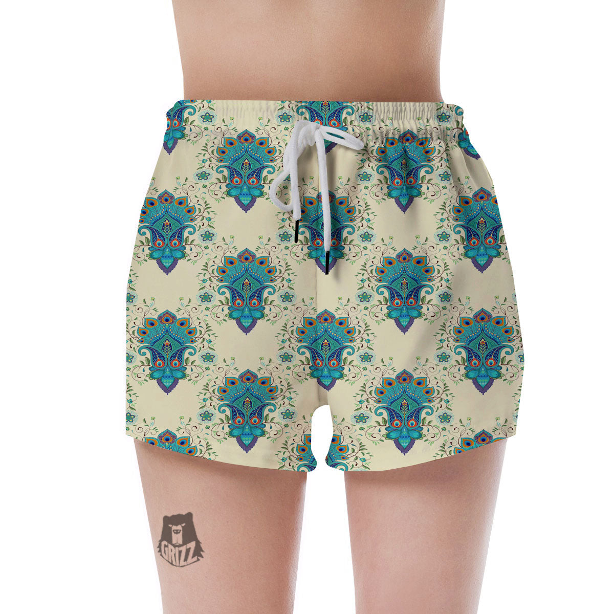 Peacock Feather Vintage Print Pattern Women's Shorts-grizzshop