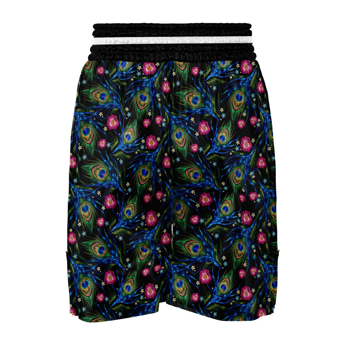 Peacock Rose Feather Pattern Print Boxing Shorts-grizzshop