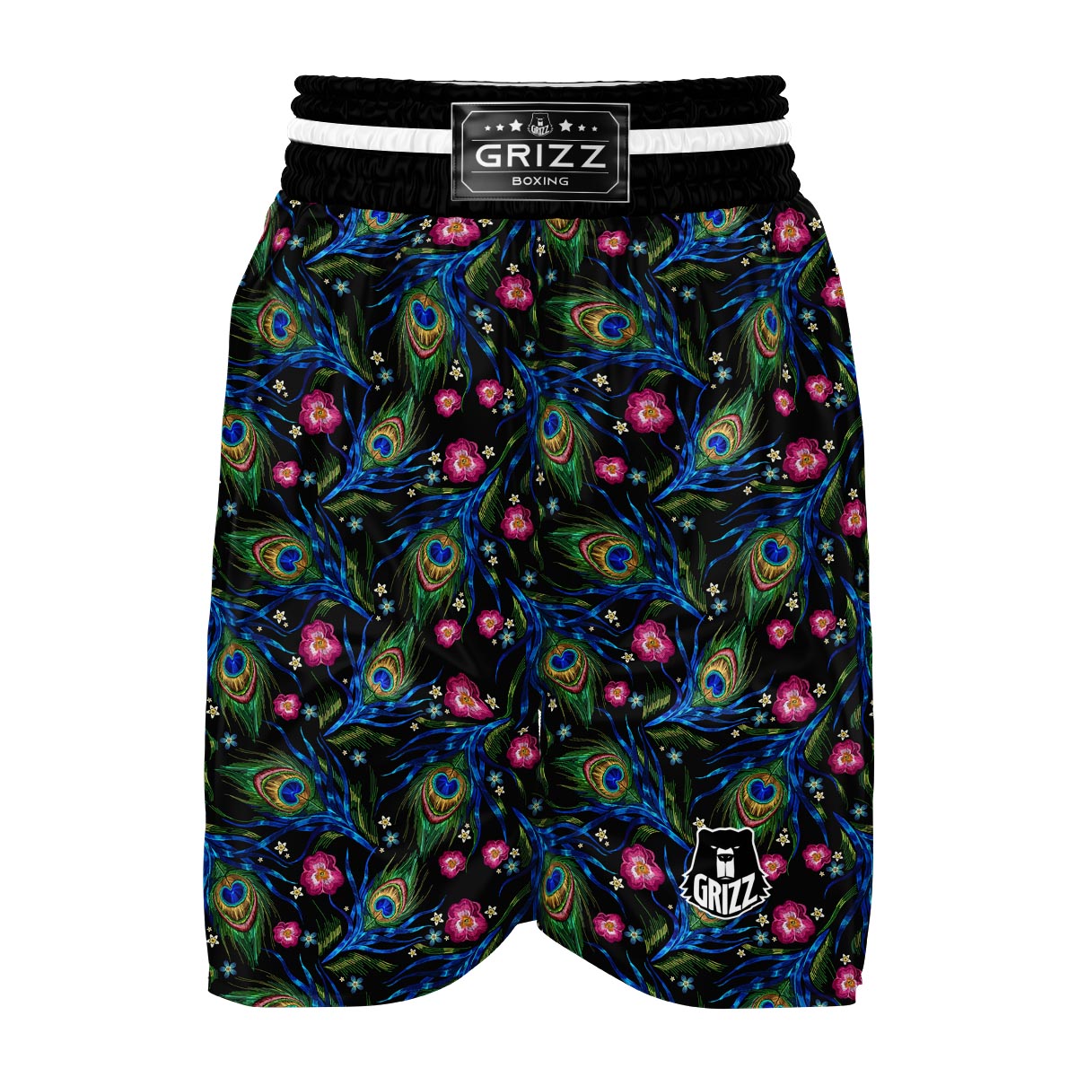 Peacock Rose Feather Pattern Print Boxing Shorts-grizzshop