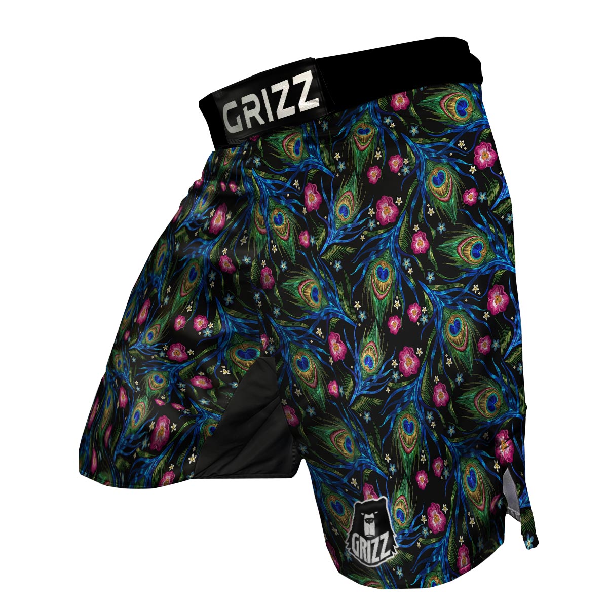 Peacock Rose Feather Pattern Print MMA Shorts-grizzshop
