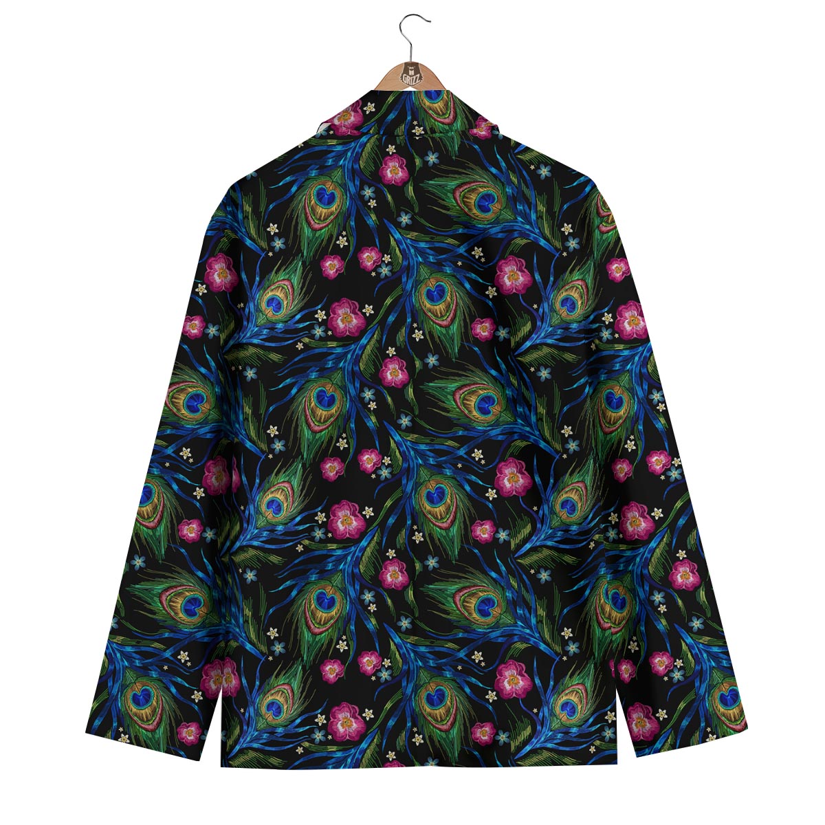 Peacock Rose Feather Pattern Print Men's Blazer-grizzshop