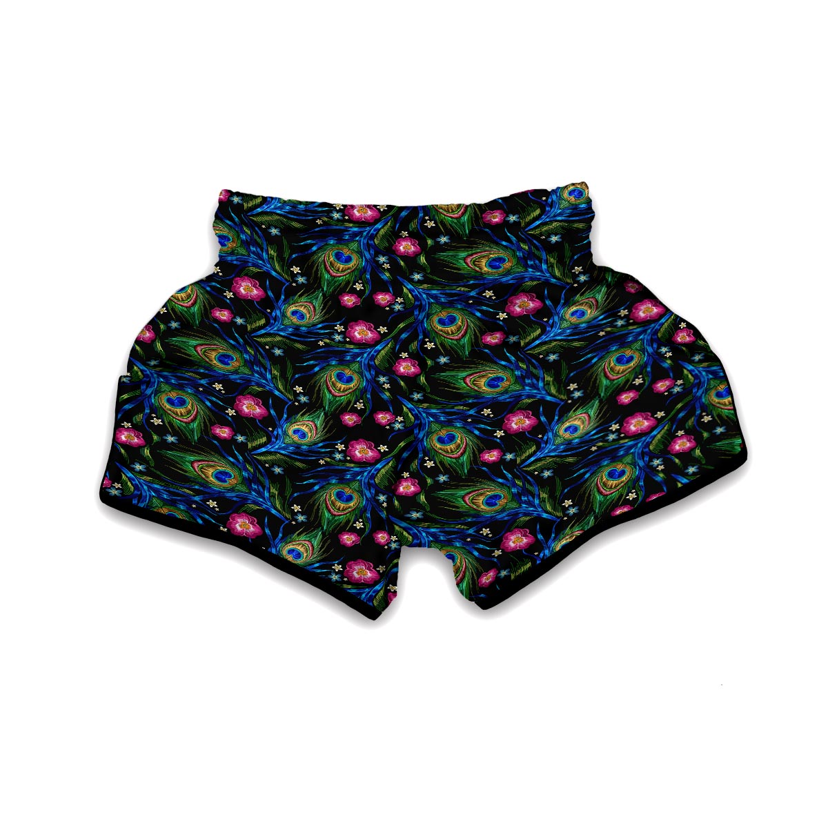 Peacock Rose Feather Pattern Print Muay Thai Boxing Shorts-grizzshop