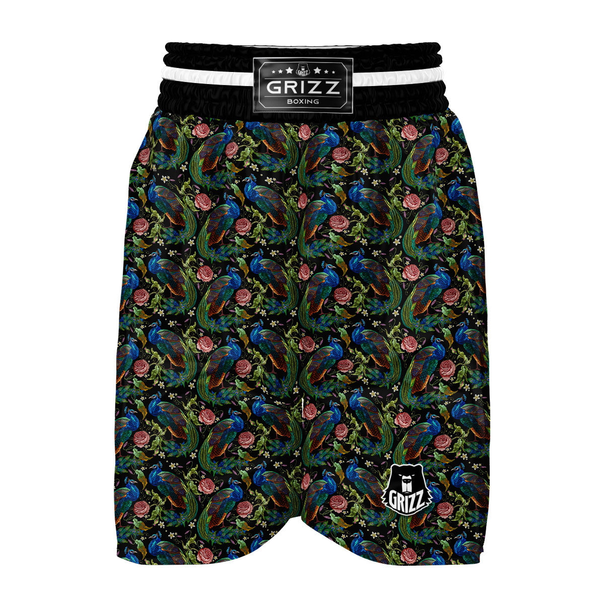 Peacock Rose Pattern Print Boxing Shorts-grizzshop