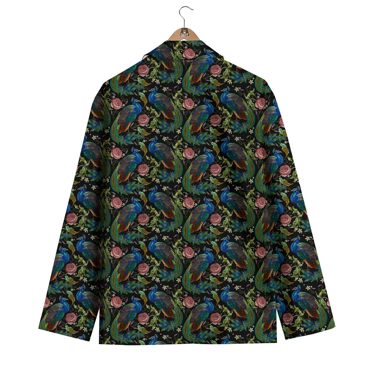 Peacock Rose Pattern Print Men's Blazer-grizzshop