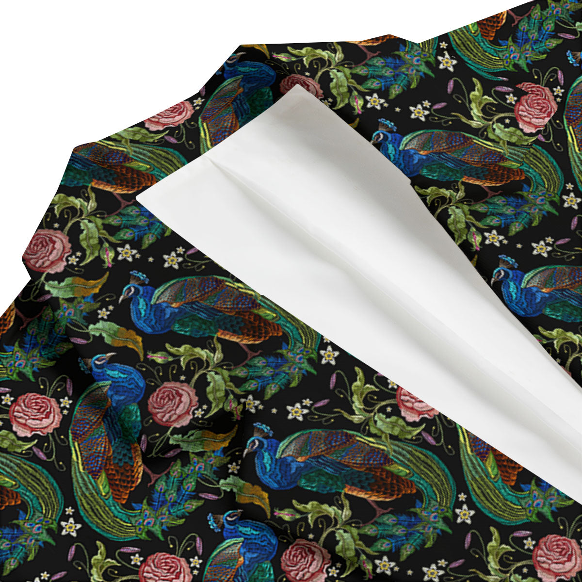 Peacock Rose Pattern Print Men's Blazer-grizzshop