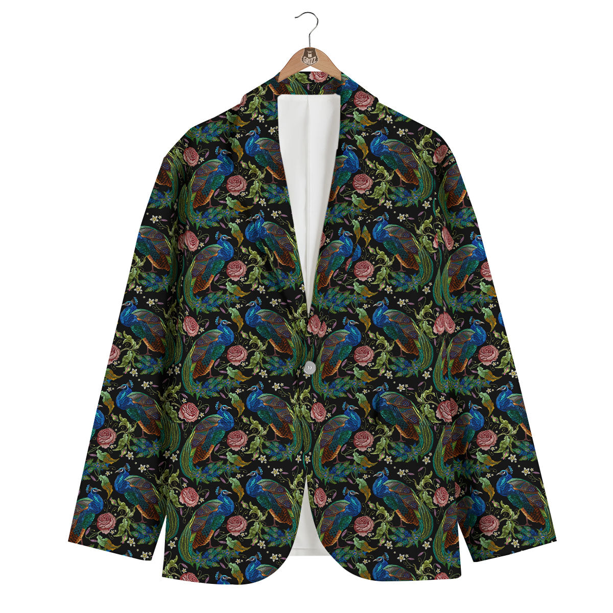 Peacock Rose Pattern Print Men's Blazer-grizzshop