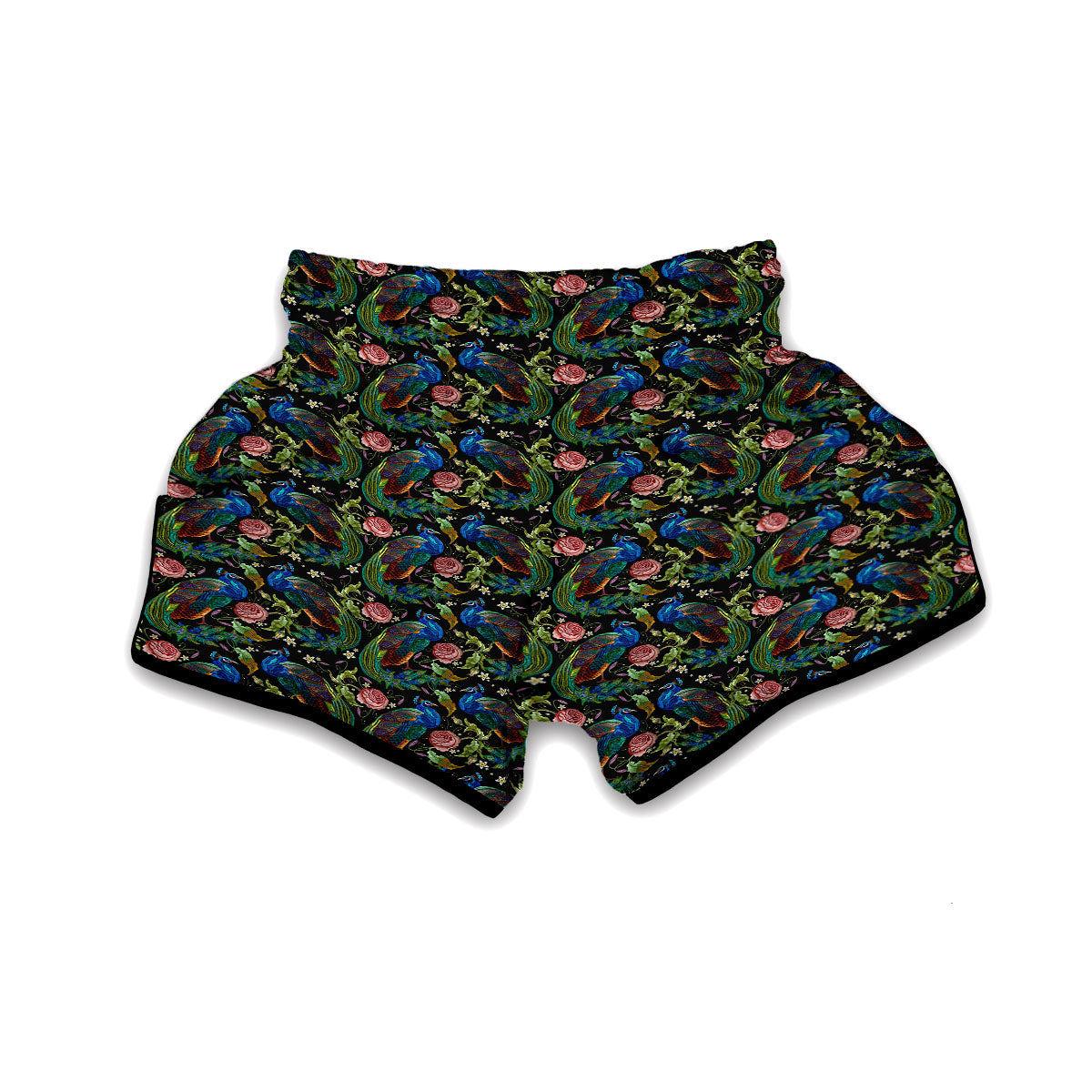Peacock Rose Pattern Print Muay Thai Boxing Shorts-grizzshop