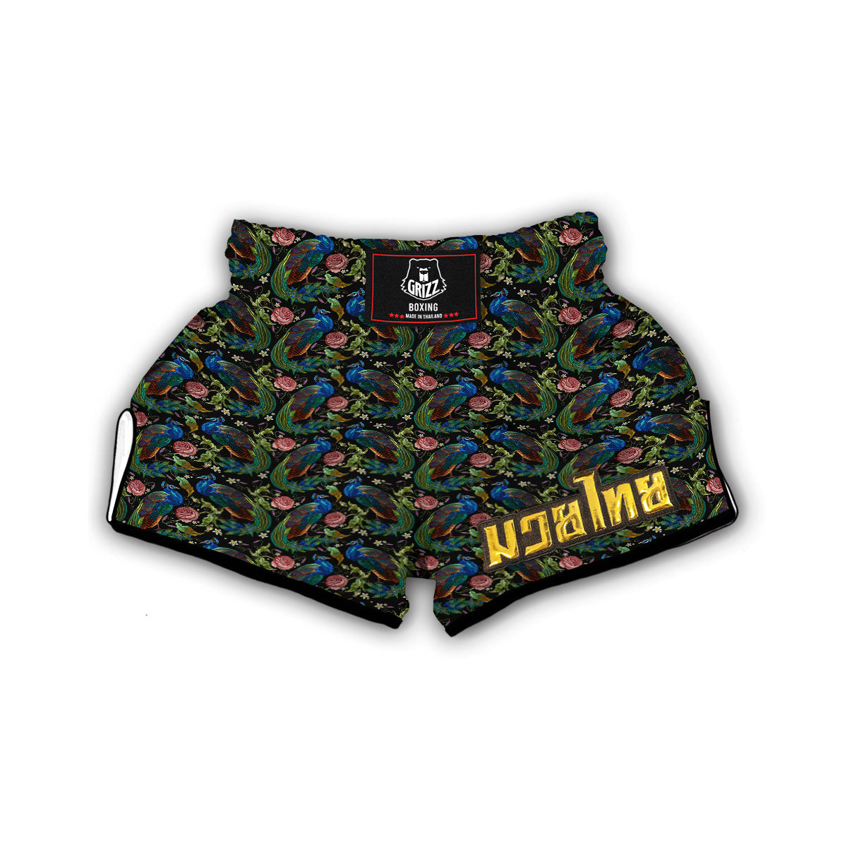 Peacock Rose Pattern Print Muay Thai Boxing Shorts-grizzshop
