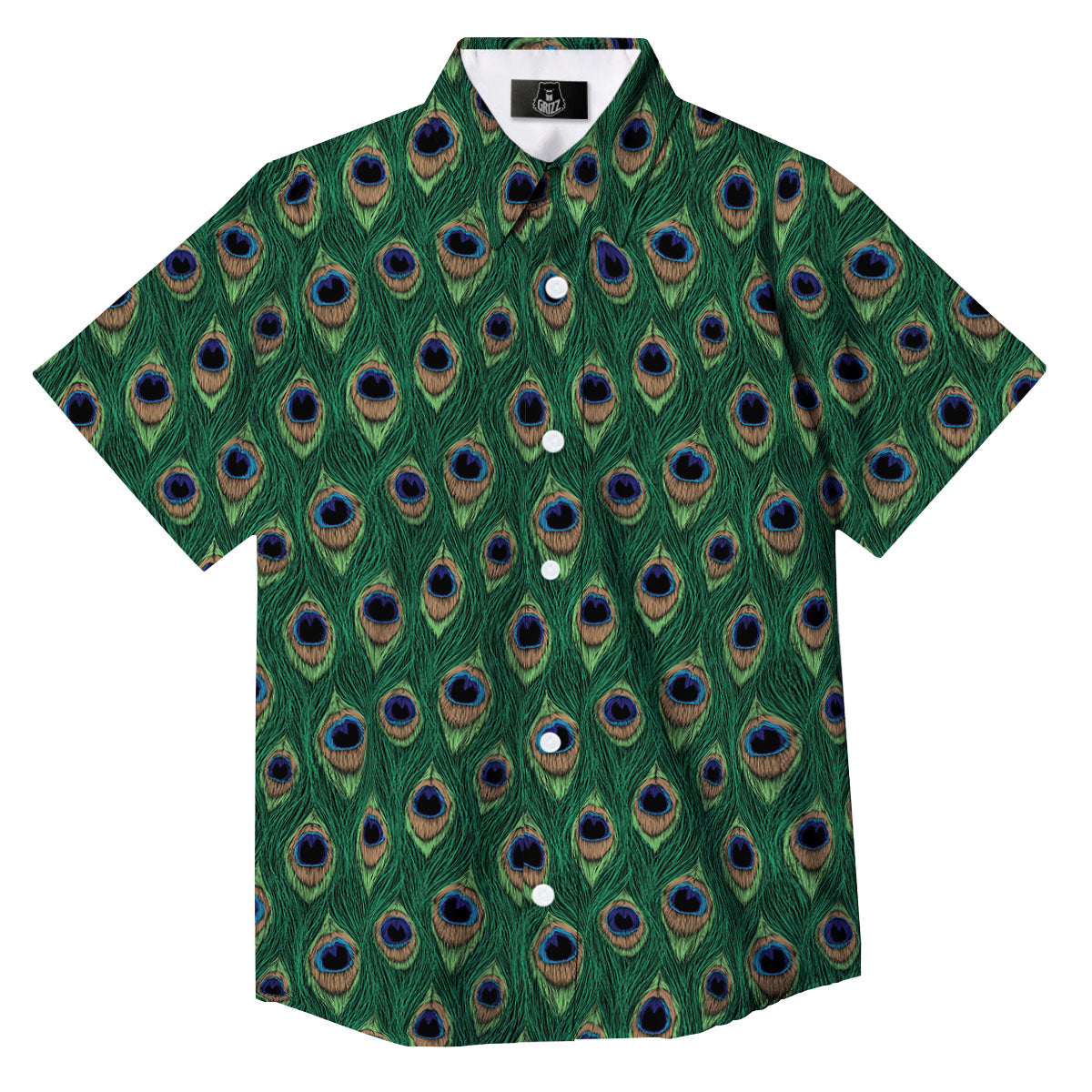 Peacock Tail Print Button Up Shirt-grizzshop