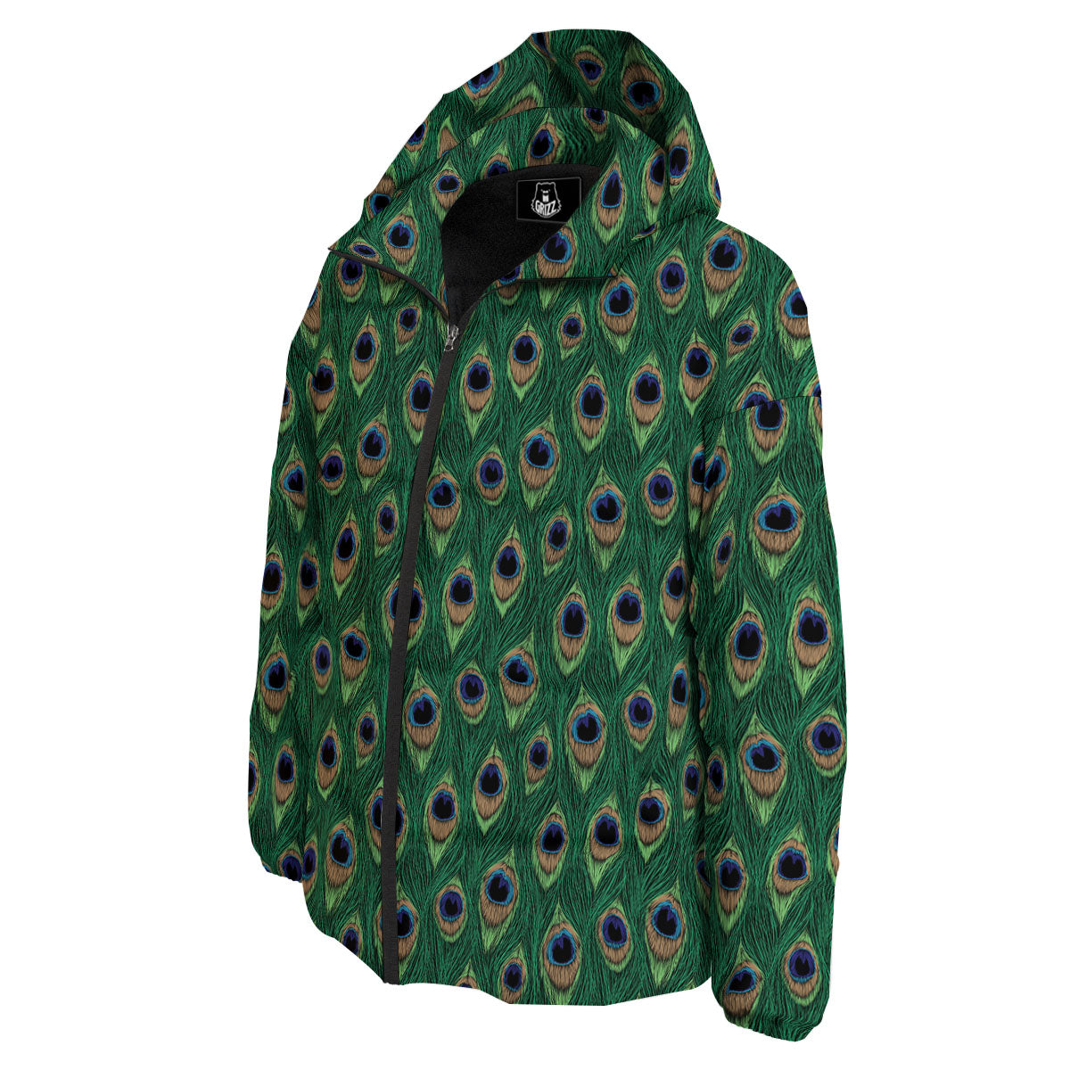 Peacock Tail Print Down Jacket-grizzshop