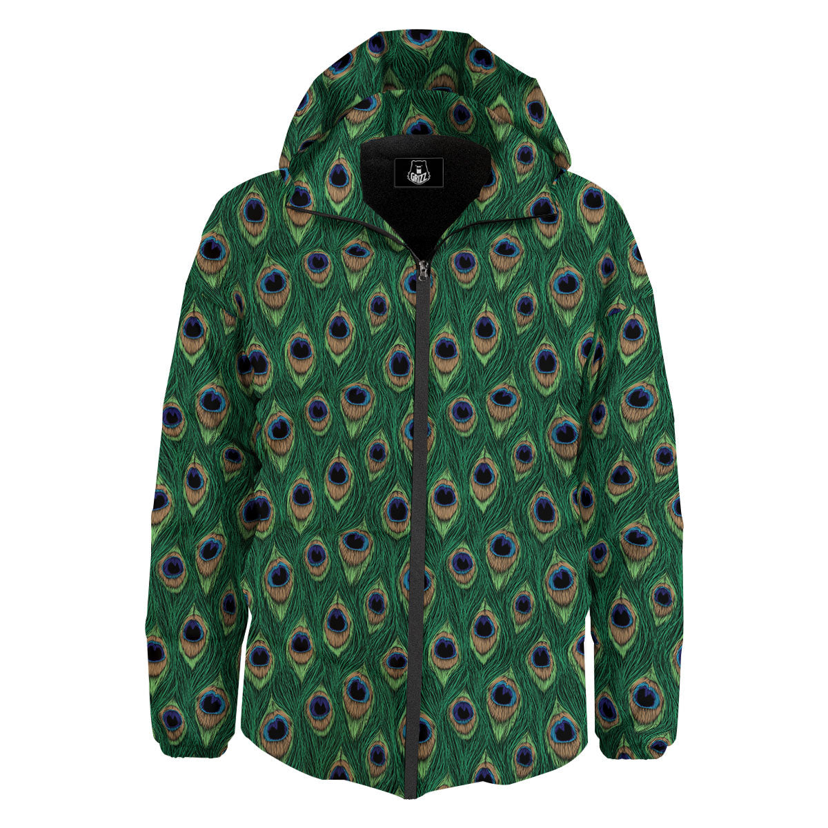 Peacock Tail Print Down Jacket-grizzshop