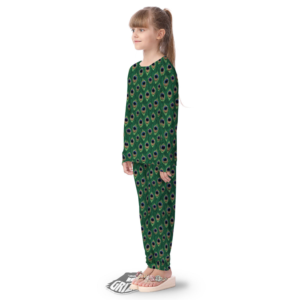 Peacock Tail Print Kid's Pajamas-grizzshop