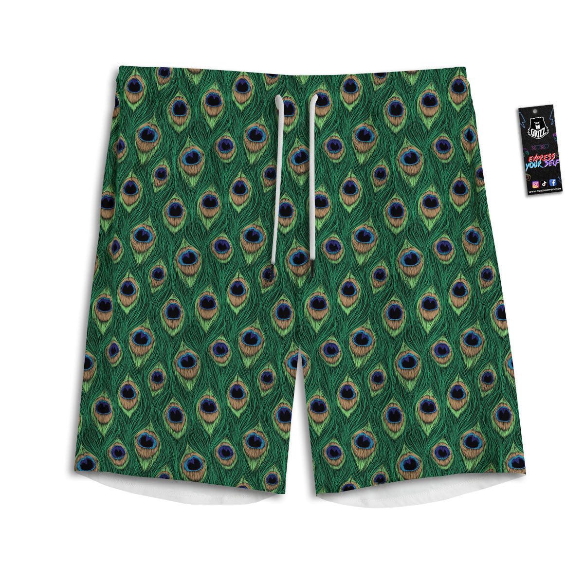 Peacock Tail Print Men's Athletic Shorts