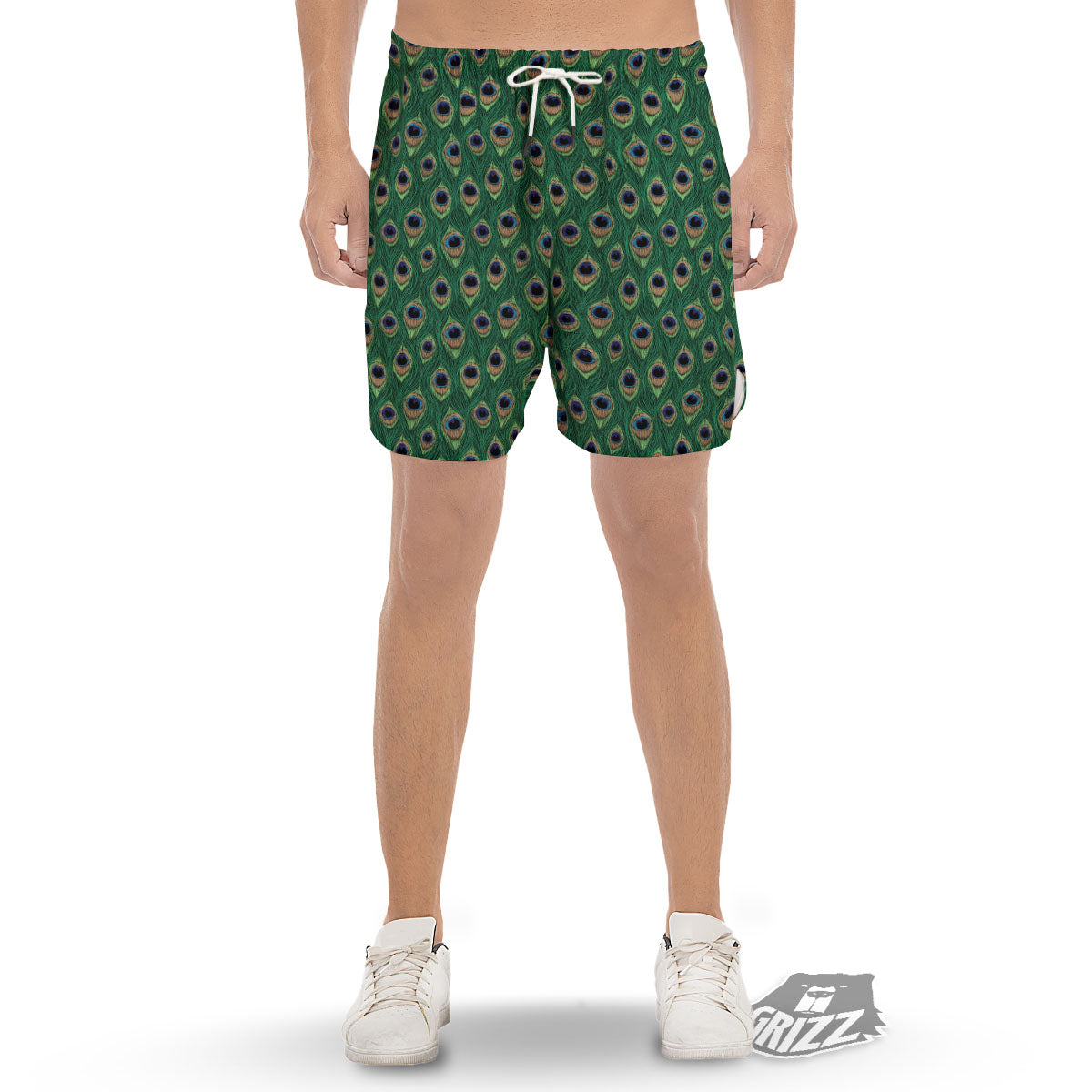 Peacock Tail Print Men's Gym Shorts-grizzshop