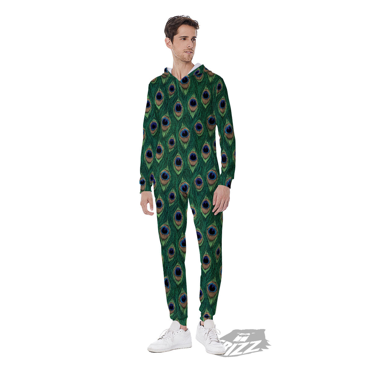 Peacock Tail Print Men's Jumpsuit-grizzshop