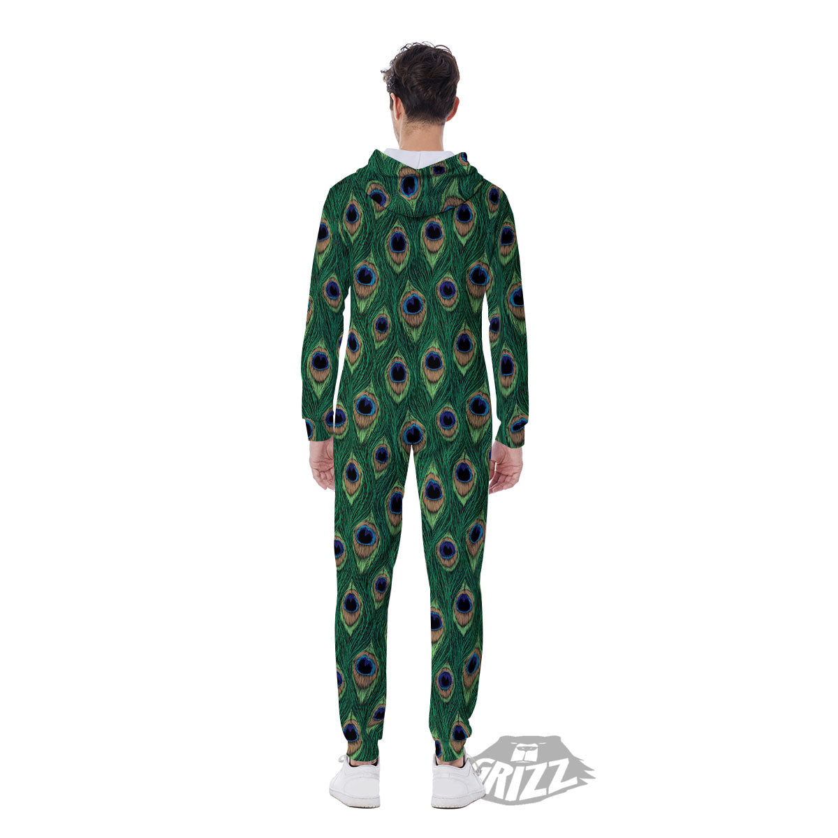 Peacock Tail Print Men's Jumpsuit-grizzshop