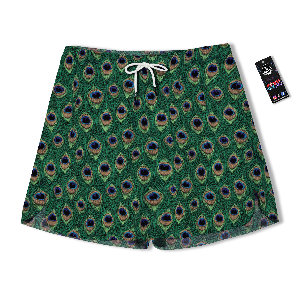 Peacock Tail Print Men's Running Shorts-grizzshop