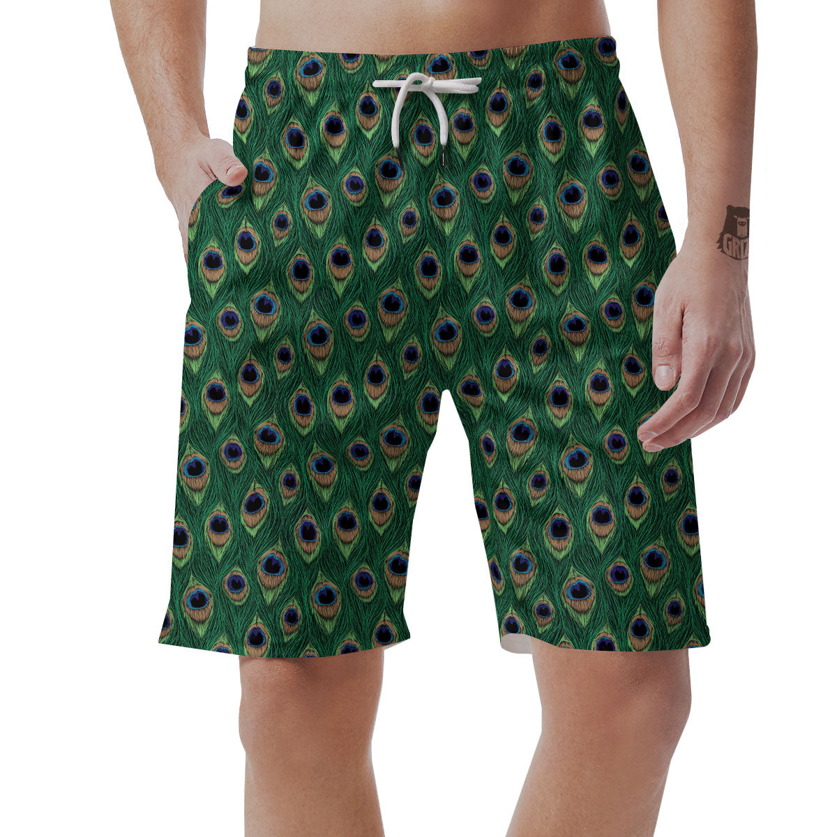 Peacock Tail Print Men's Shorts-grizzshop