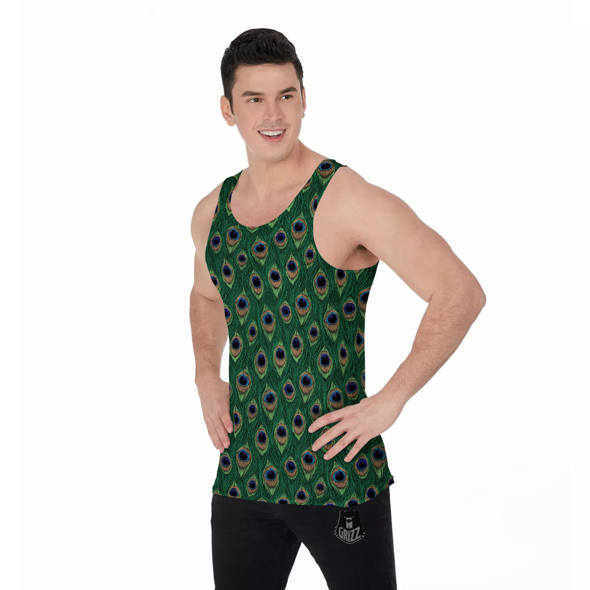 Peacock Tail Print Men's Tank Top-grizzshop
