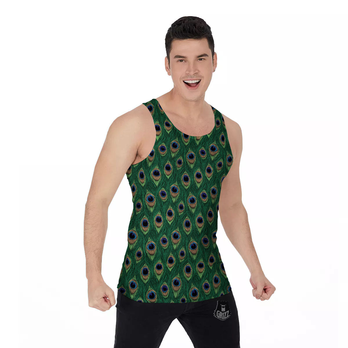 Peacock Tail Print Men's Tank Top-grizzshop