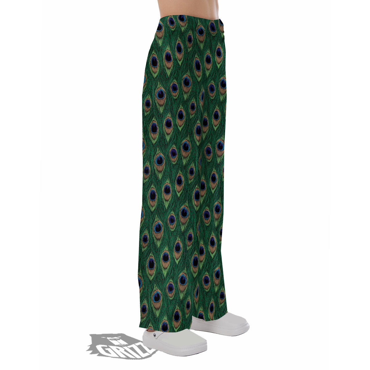 Peacock Tail Print Pajama Pants-grizzshop
