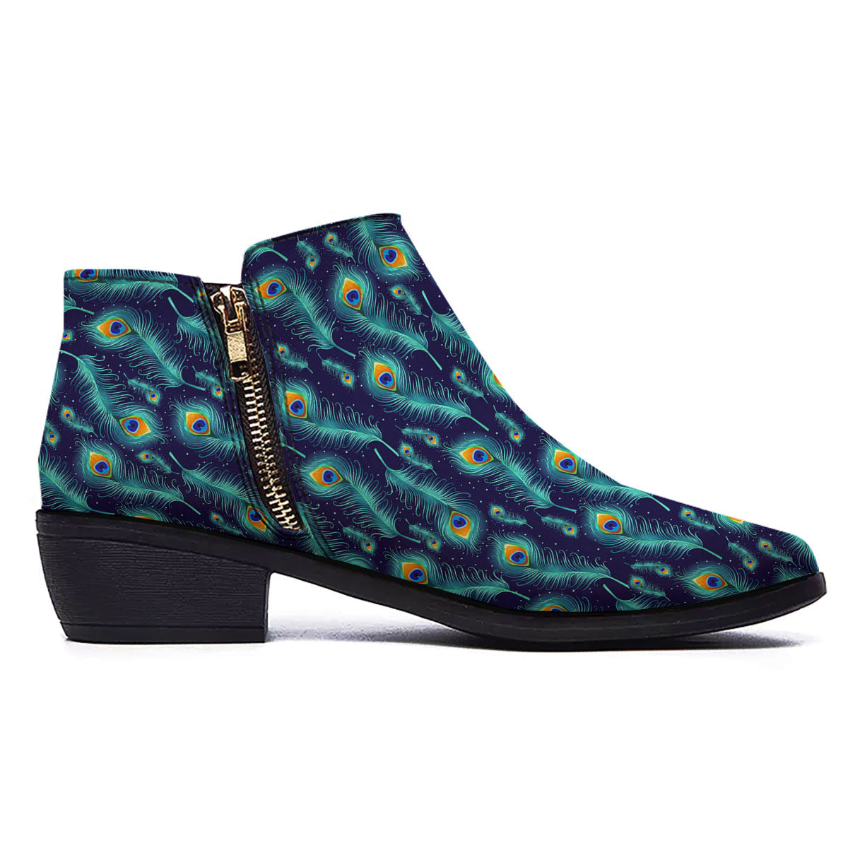 Peacock Tail Print Pattern Ankle Boots-grizzshop