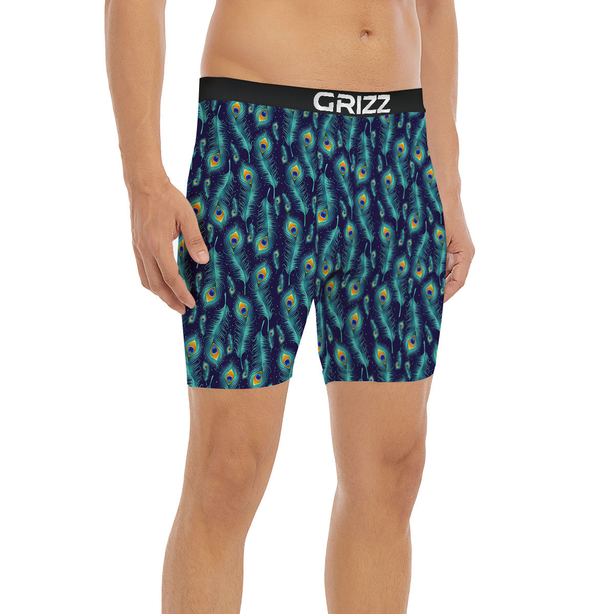 Peacock Tail Print Pattern Boxer Briefs-grizzshop