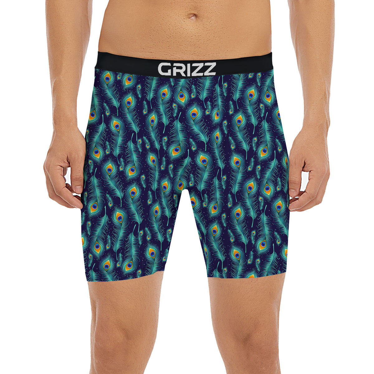 Peacock Tail Print Pattern Boxer Briefs-grizzshop