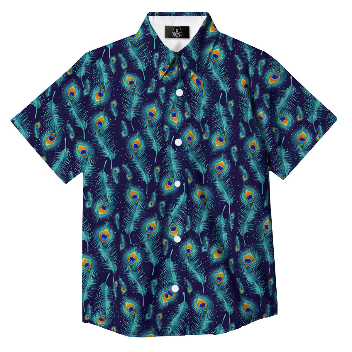 Peacock Tail Print Pattern Button Up Shirt-grizzshop
