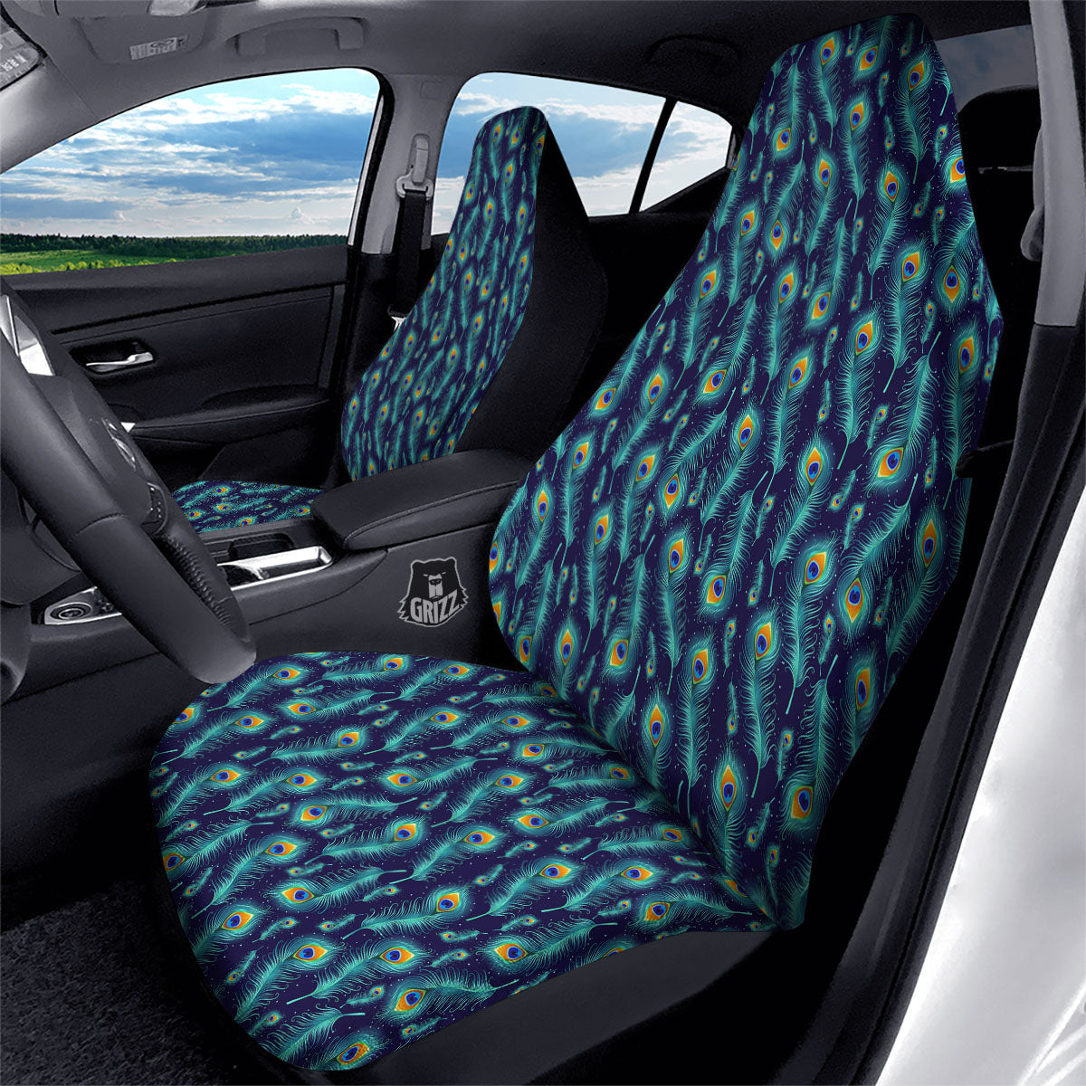 Peacock Tail Print Pattern Car Seat Covers-grizzshop