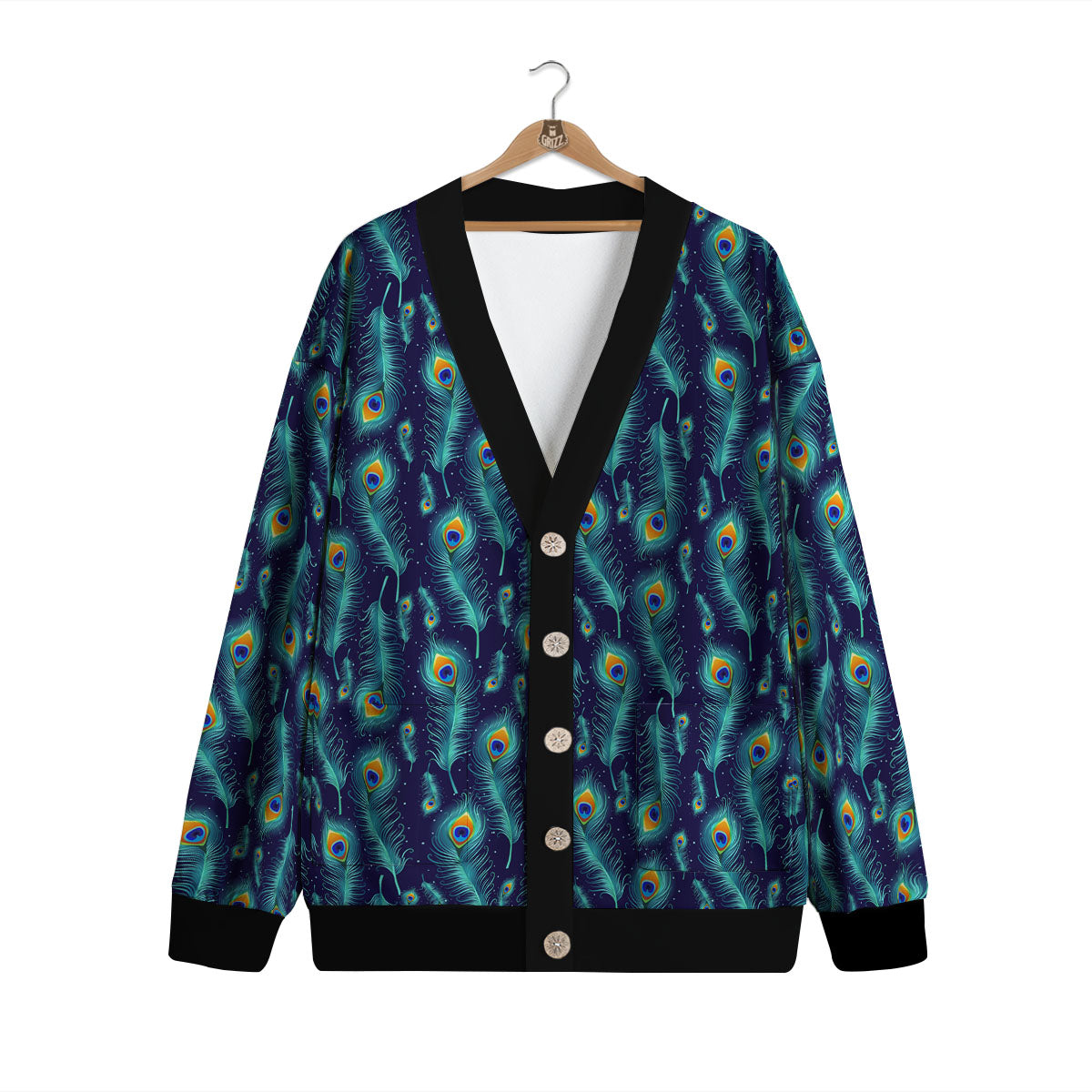 Peacock Tail Print Pattern Cardigan-grizzshop