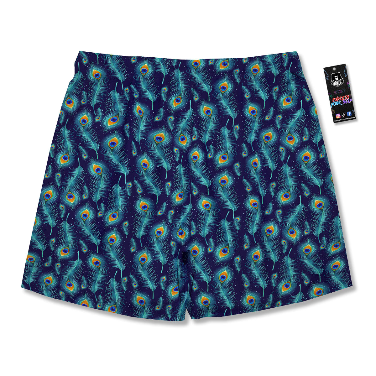 Peacock Tail Print Pattern Men's Running Shorts-grizzshop