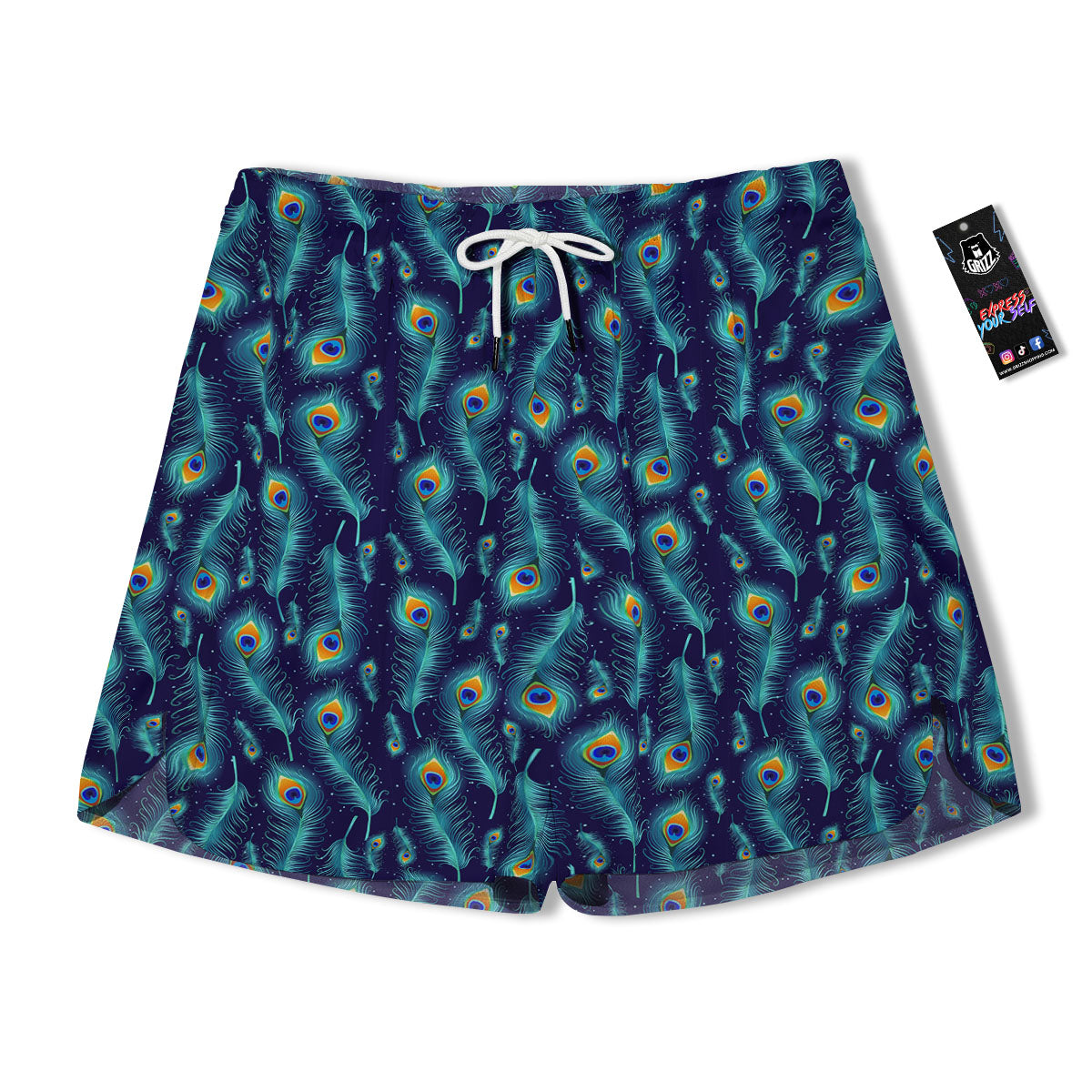 Peacock Tail Print Pattern Men's Running Shorts-grizzshop