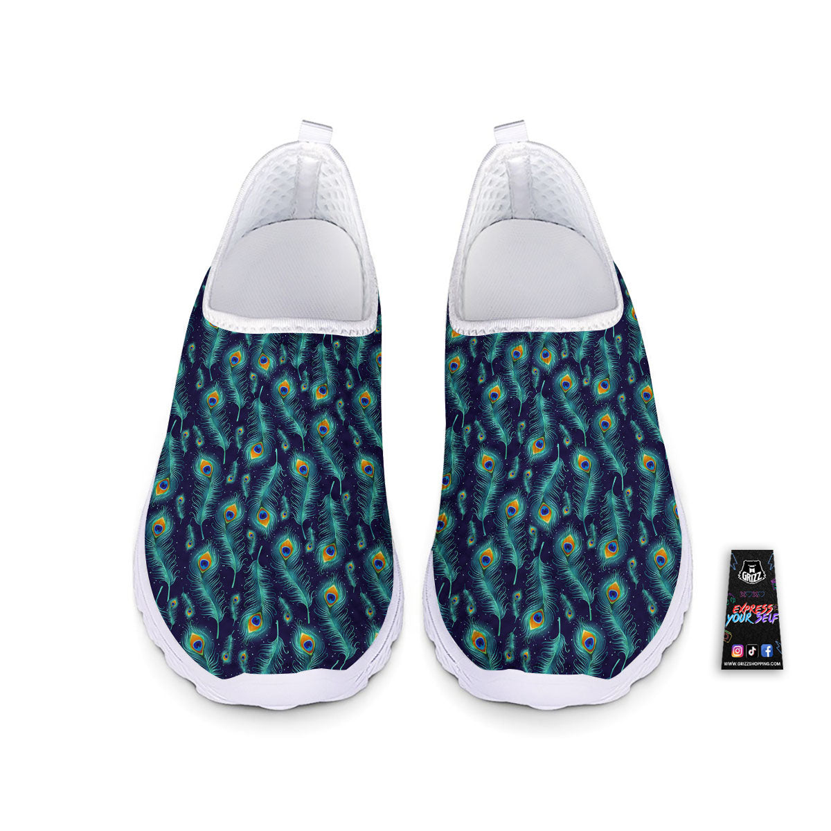 Peacock Tail Print Pattern Nurse Shoes-grizzshop