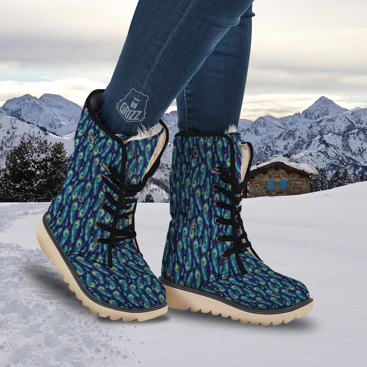 Peacock Tail Print Pattern Snow Boots-grizzshop