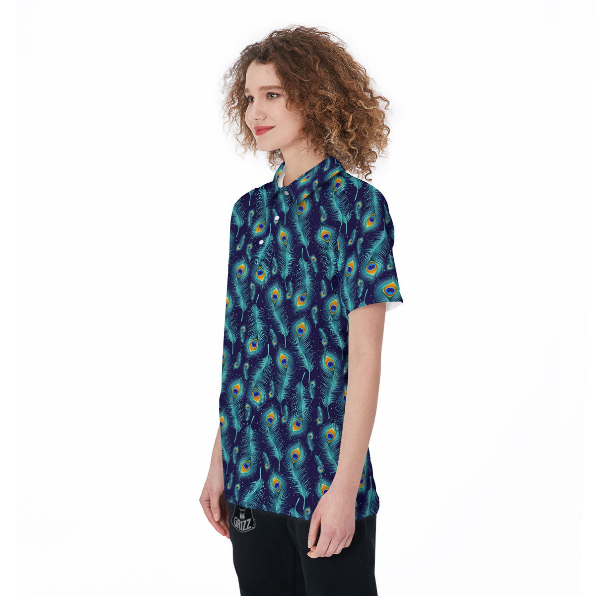 Peacock Tail Print Pattern Women's Golf Shirts-grizzshop