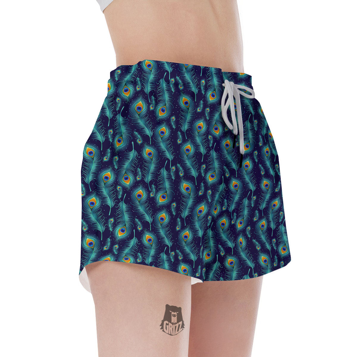 Peacock Tail Print Pattern Women's Shorts-grizzshop